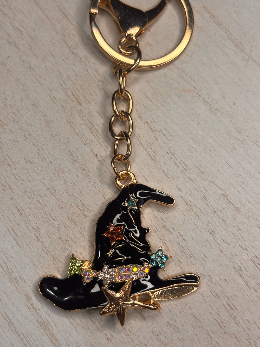 Halloween Witch Hat Brooch & Matching Witch Hat Keychain Set β Black Enamel Rhin - Picture 4 of 5